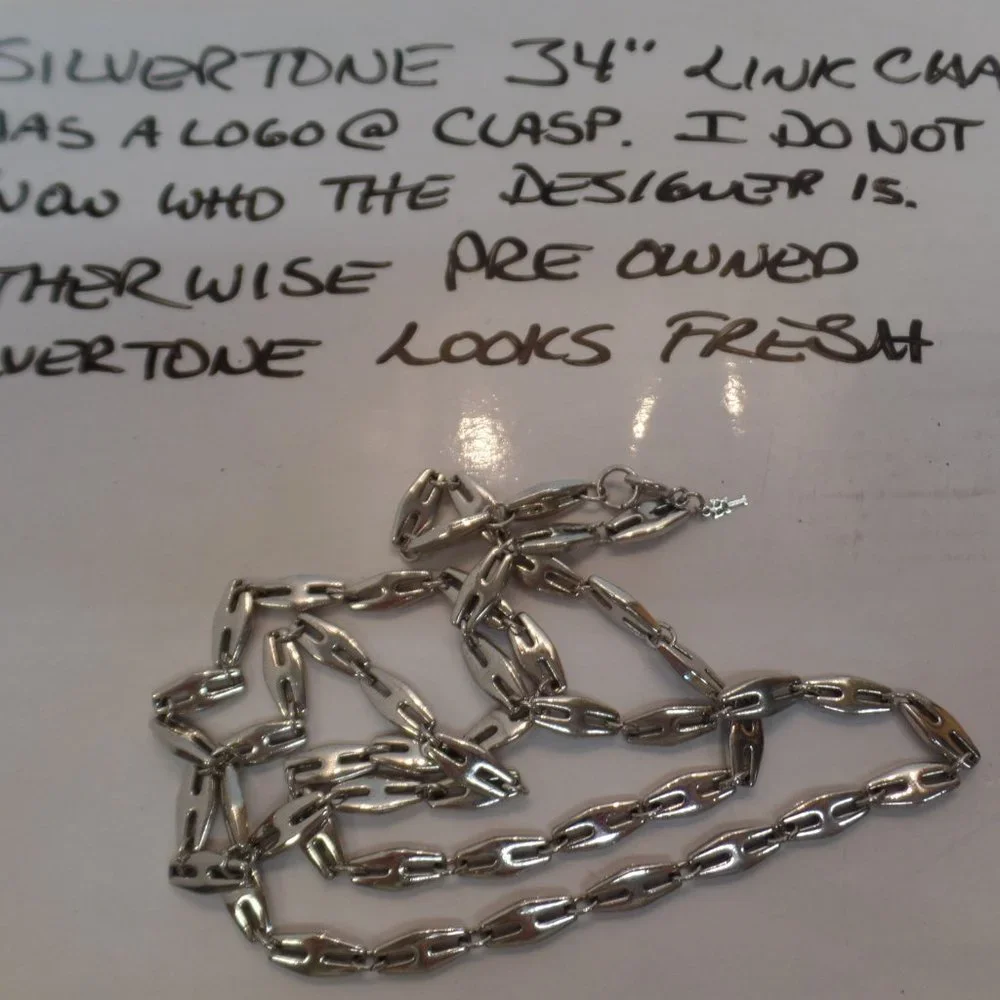 Silvertone Large Link 34" Necklace Double Wrap - Picture 12 of 12